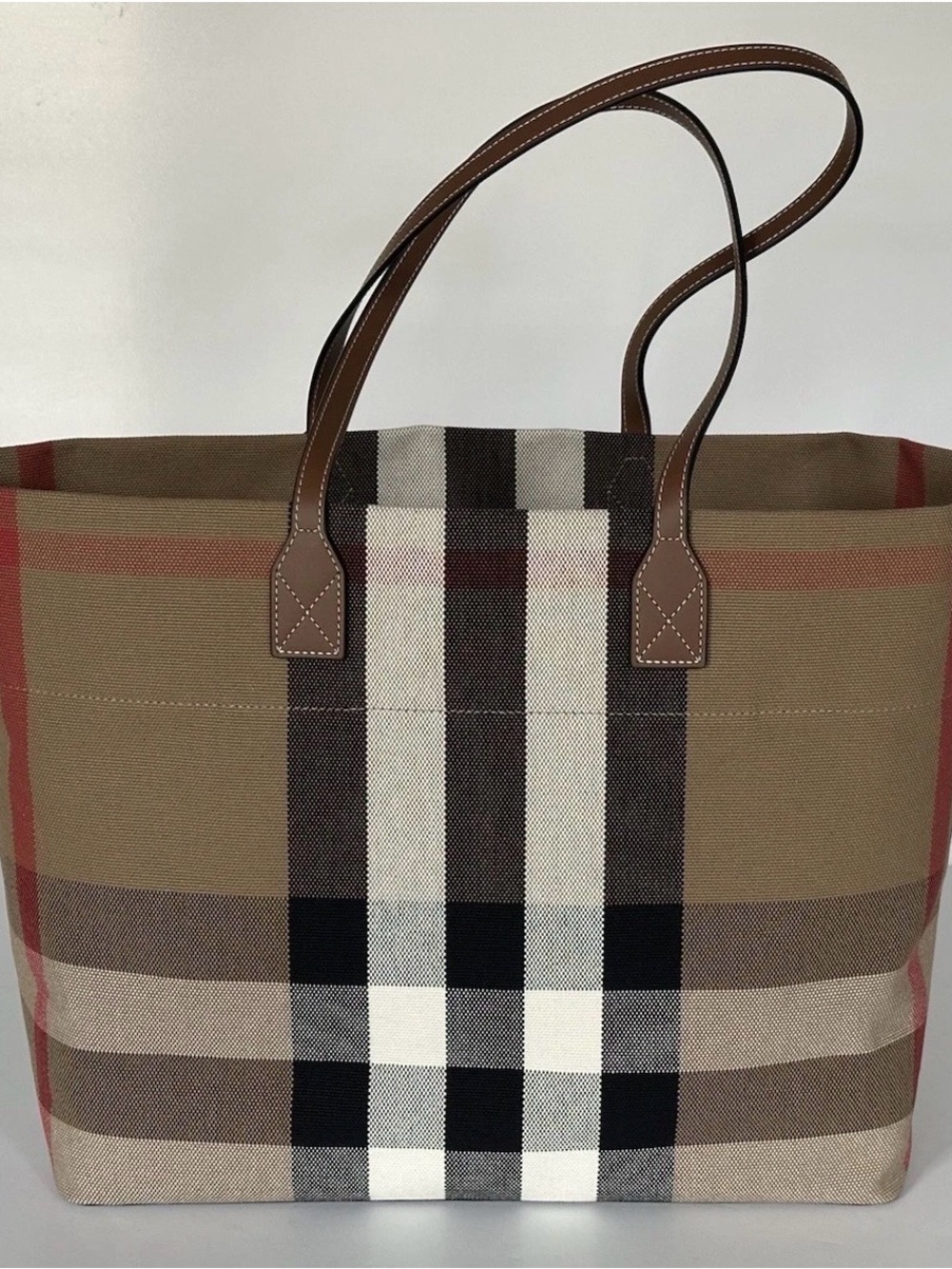 Burberry 8084047 Taupe Brown Bag Tote London Cotton Plaid Shoulder/tote